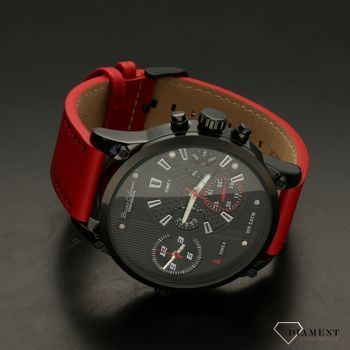 Zegarek męski BRUNO CALVANI na czerwonym pasku BC1381 BLACK CZARNA TARCZA. Zegarek męski Bruno Calvani na czerwonym pasku wyposażony jest w kwarcowy mechanizm, zasilany za pomocą baterii (4).jpg